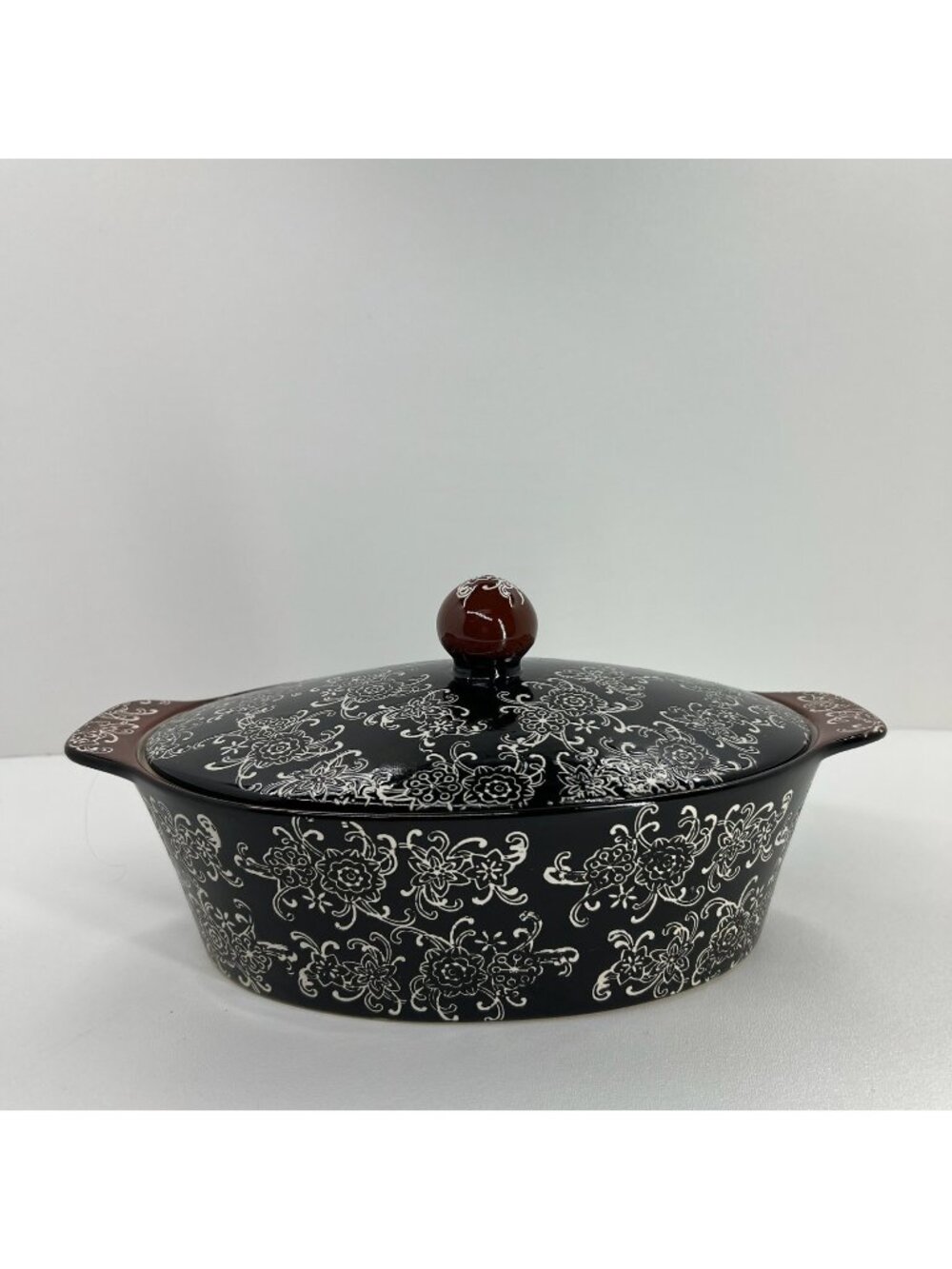Blue Harbor Rare Ceramic Oval Casserole Dish Covered Baker Lid Oven Safe Black
